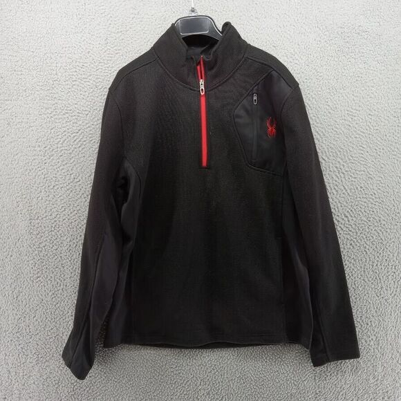 Spyder‎ Jacket Mens Large Black Classic 1/4 Zip Fleece Pullover Multiple Pockets - Picture 1 of 10